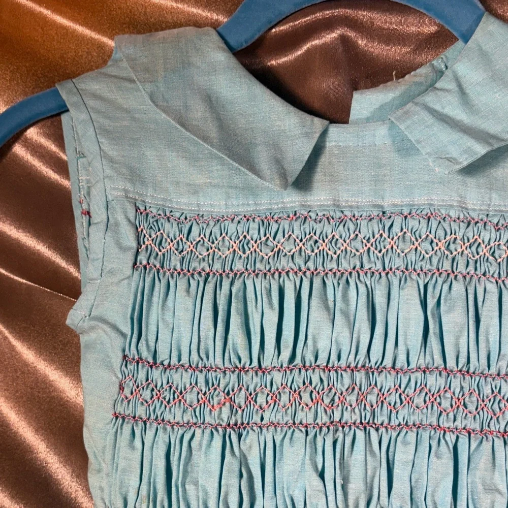 Vintage 50’s cotton smocked Charming Blue Kids Dress‎ 3/4t. GG